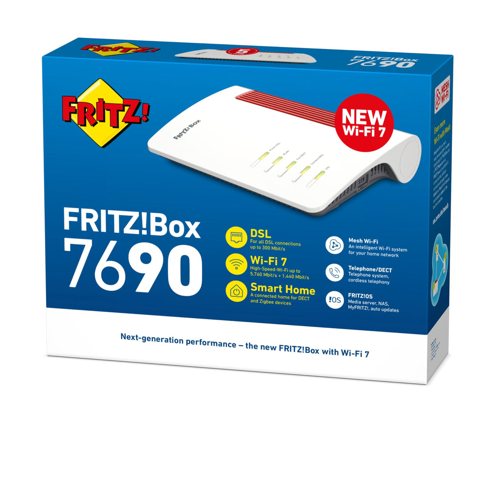 FRITZ! Box 7690 International – Wi-Fi 7 DSL Router mit Mesh & DECT-Basis