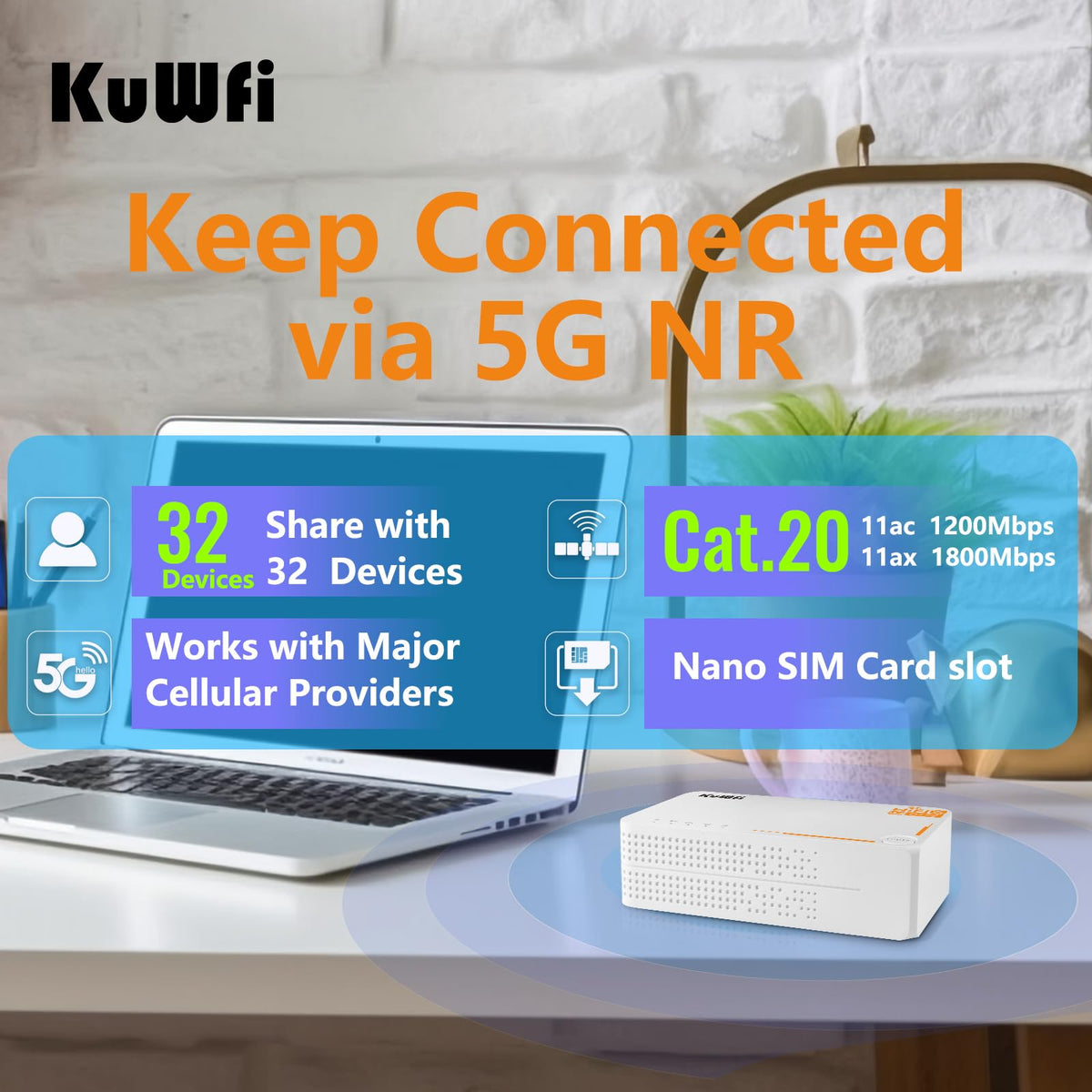 KuWFi 5G WiFi 6 Mobiler Router – AX3600 Dual-Band Hotspot mit SIM & eSIM, bis zu 2,5 Gbit/s