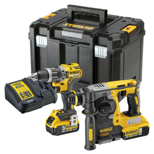 DeWalt DCK207P2T-GB 18v XR Schlagbohrschrauber & SDS+ Plus Bohrhammer Doppelset inkl. 2x 5.0Ah Akkus